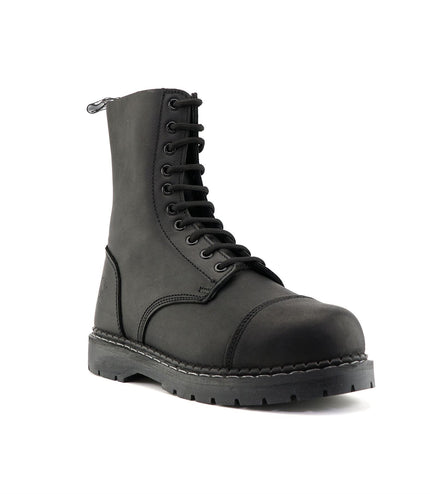 Grinders Unisex Black Stag Acs Leather Steel Toe Cap Lace Up Boots