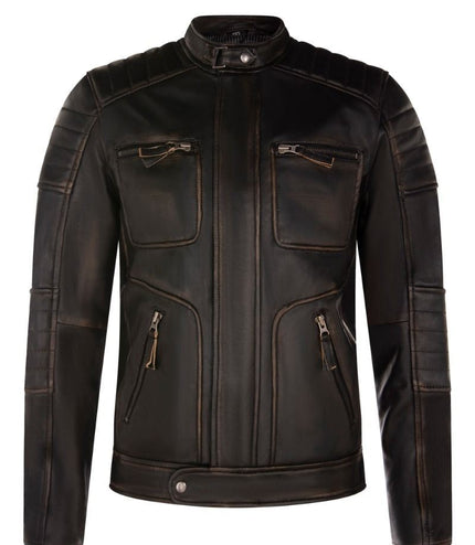 Mens Vintage Leather Retro Biker Jacket - Milan