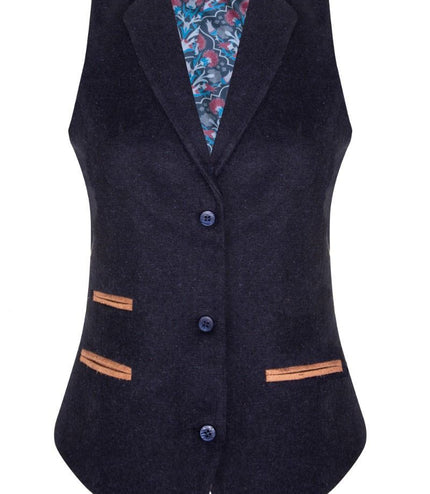 Womens 1920s Navy Blue Wool Classic Retro Vintage Waistcoat