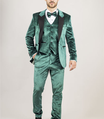 Men's Green 3 Piece Velvet Wedding Tuxedo Formal Suit
