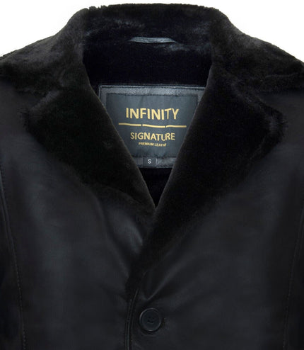 Men's Reefer Leather Blazer Jacket`- Pablo - Black