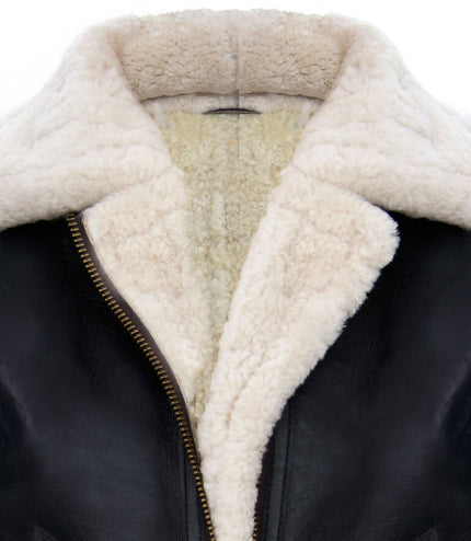 Womens Hooded Sheepskin Flying Leather Jacket-Palermo - Brown Cream