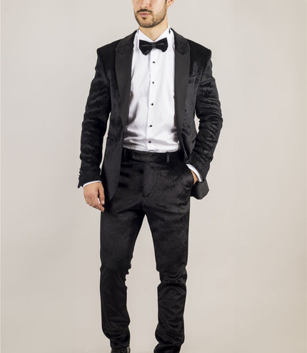 Men's Black 3 Piece Velvet Wedding Tuxedo Formal Suit