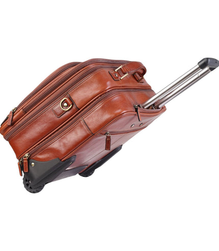 Genuine Leather Tan Wheel Laptop Briefcase Travel Cabin Pilot Bag - Nomad