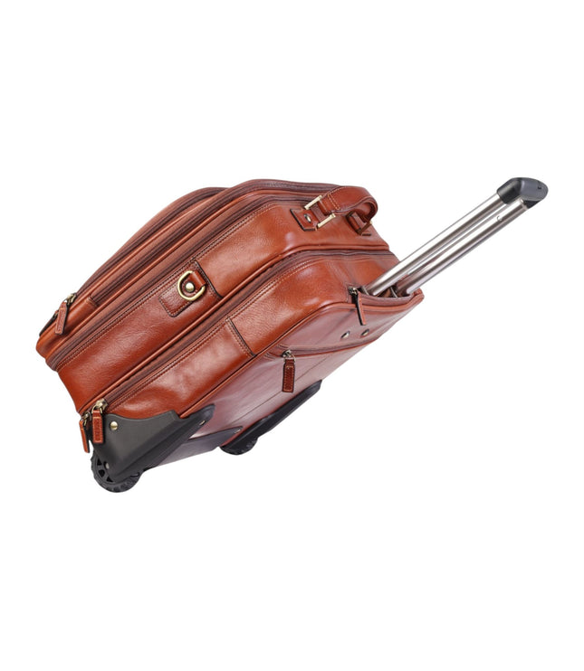 Genuine Leather Tan Wheel Laptop Briefcase Travel Cabin Pilot Bag - Nomad