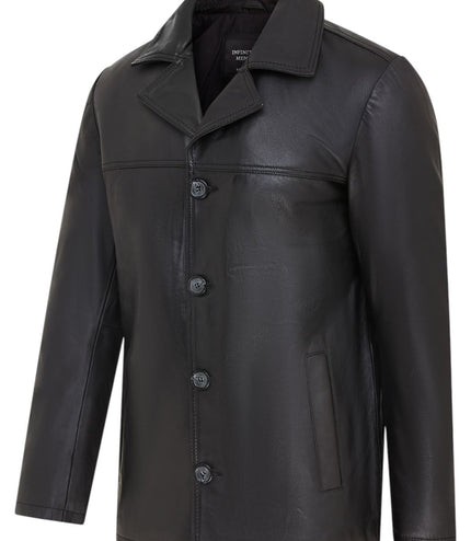 Men's 4 Button Italian Leather Blazer Jacket - Loxton - Black