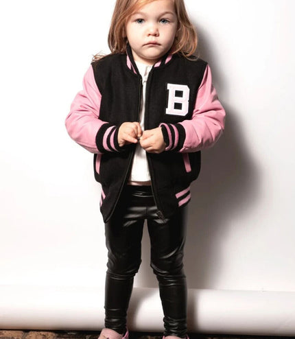 Kids Varsity Bomber Jacket with Real Leather Sleeves