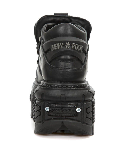 New Rock Unisex Metallic Black Leather Gothic Boots- M-Tank106-C2