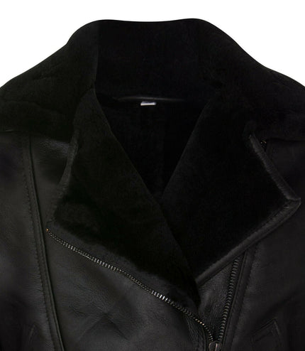 Womens B3 Sheepskin Leather Flying Jacket-Bergamo - Black