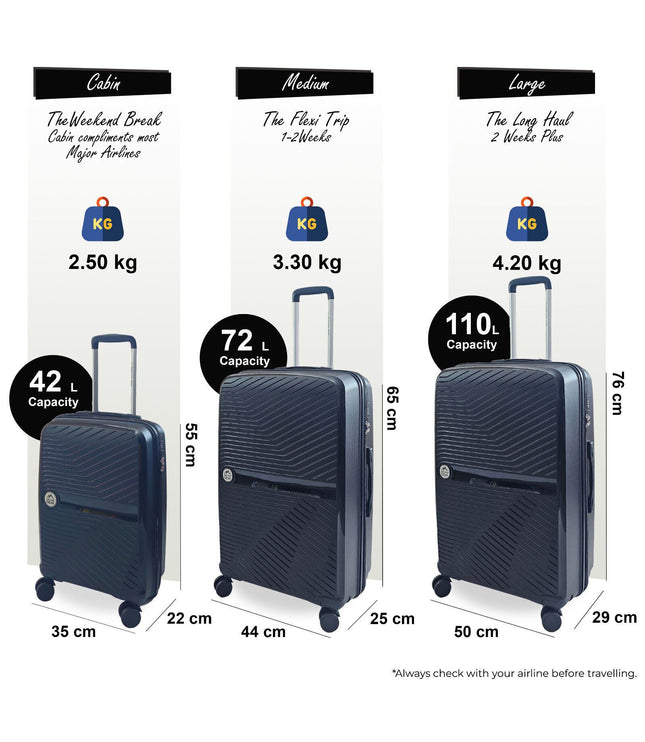 Acton Set of 3 Hard Shell Suitcase in Black