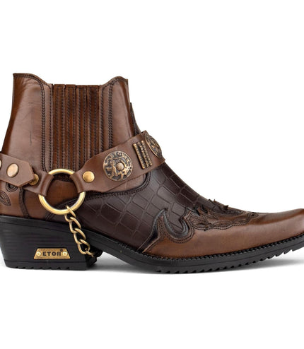 Men's Brown Leather Two-Tone Winklepicker Biker Boots