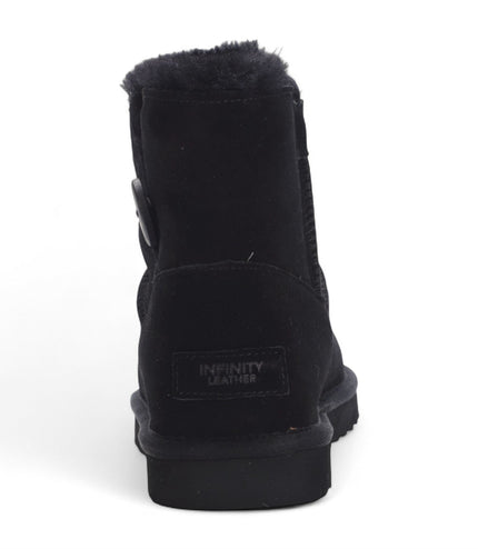 Women's Sheepskin Suede Black Ankle Bootie Warm Winter Boots - Alpine