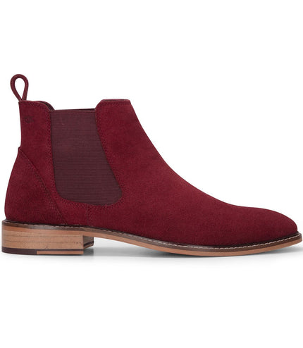 London Brogues Men's Burgundy Wine Suede Leather Slip-On Chelsea Ankle Boots