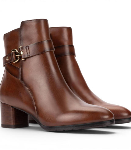 Pikolinos Women's Brown Leather Ankle Heeled Boots - Calafat