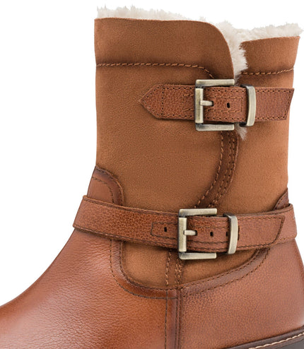 Tamaris Womens Winter Cognac Tan Brown Leather Buckle Zip Biker Ankle Boots
