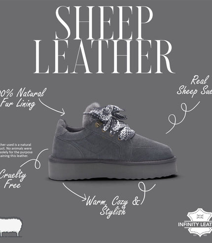 Women’s Grey Genuine Sheepskin Fur-Lined Winter Wedge Trainers - Moonstone