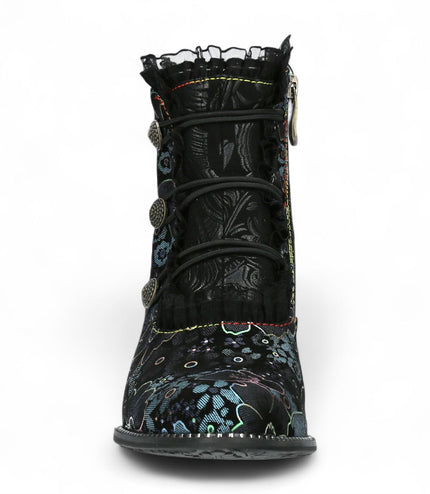 Laura Vita Elcodieo 224 Blue Floral Womens Gothic Victorian Leather Ankle Heeled Boots