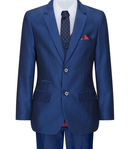 Boys 3 Piece Shiny Royal Blue Classic Suit