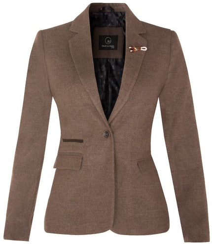Womens Tweed 1920s Herringbone Light Brown Blazer