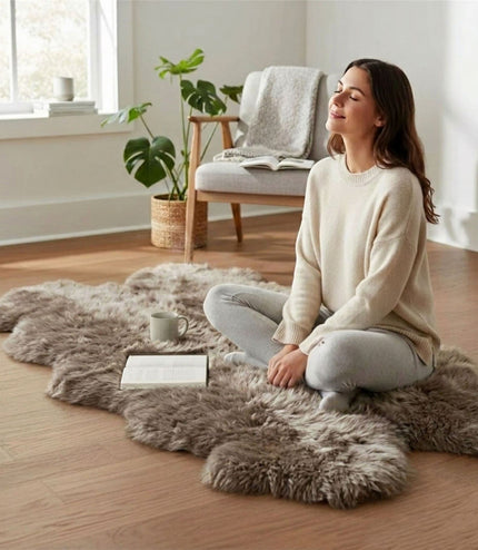 Genuine Sheepskin Mushroom Quad Natural Fluffy Silky Soft Real Wool Rug