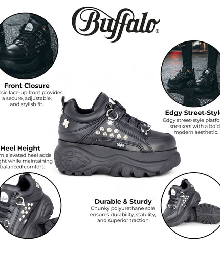 Buffalo Womens Black Studded Chunky Platform Fashion Trainers - 1339-14-PUNK