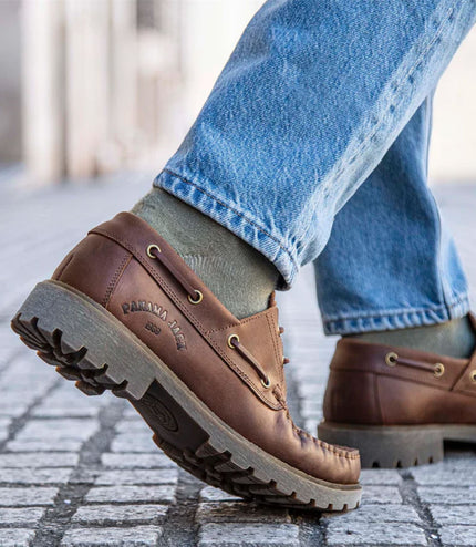 Panama Jack Boat C5 Men's Waterproof Bark Brown Leather Lace-Up Low-Cut Ankle Boots -