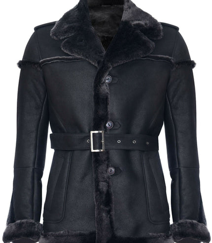 Mens Merino Sheepskin Suede Jacket with Tie Belt-Granada