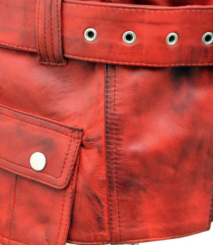 Womens Long Leather Biker Jacket-Quito - Red