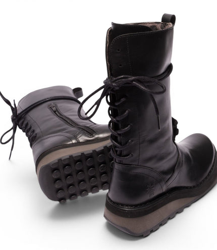 Fly London Women’s Black Leather Mid-Calf Long Boots - HEIG229