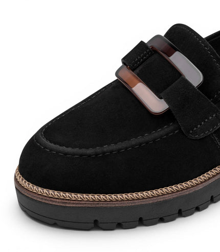 Tamaris Women's Black Suede Leather Loafer Casual Shoes - 24722-43