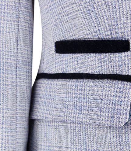 Womens Blue Check Blazer Wool Blend Herringbone Tweed
