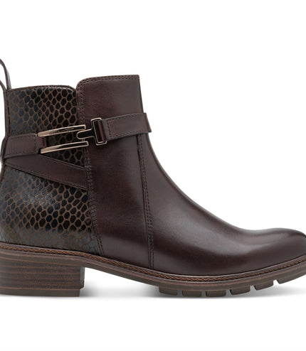 Tamaris Womens Mocca Brown Leather Buckled Zip Biker Ankle Boots
