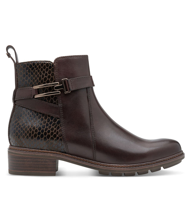 Tamaris Womens Mocca Brown Leather Buckled Zip Biker Ankle Boots