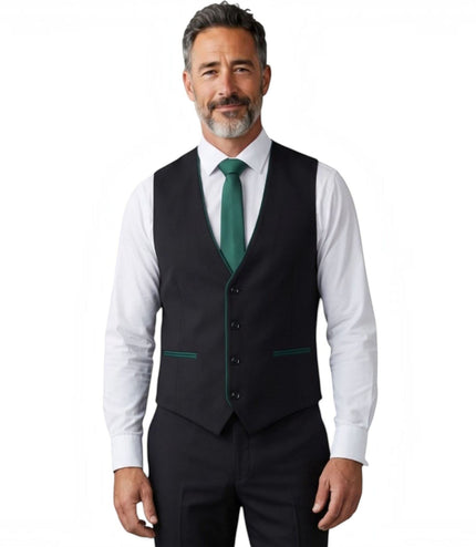 Men's Black Formal 3 Piece Tailored Fit Plain Suit - IM4