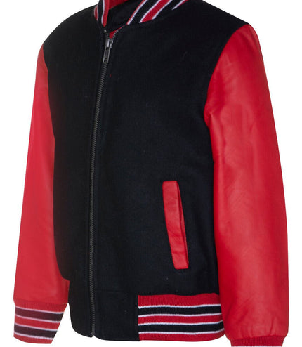 Kids Varsity Bomber Jacket with Real Leather Sleeves