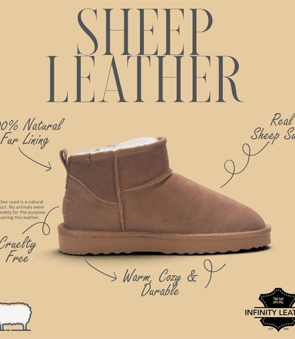 Women's Chestnut Tan Genuine Sheepskin Real Fur Winter Ankle Boots - Sable