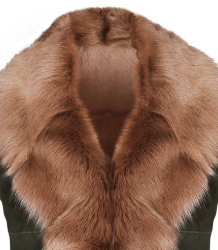 Women's Toscana Sheepskin Long Gilet-Sorocaba - Olive Green