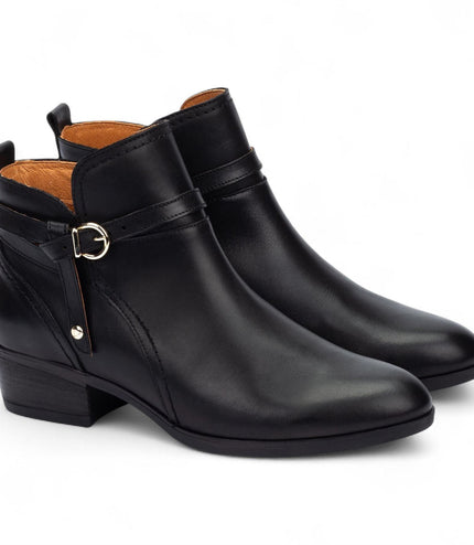 Pikolinos Women's Black Leather Ankle Bootie Zip Heel Boots - Daroca