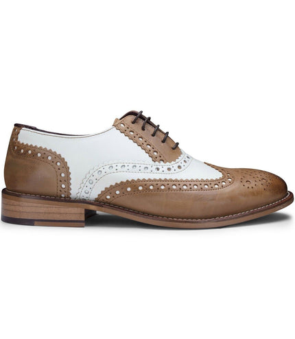 Mens Classic Oxford Tan/White Leather Gatsby Brogue Shoes