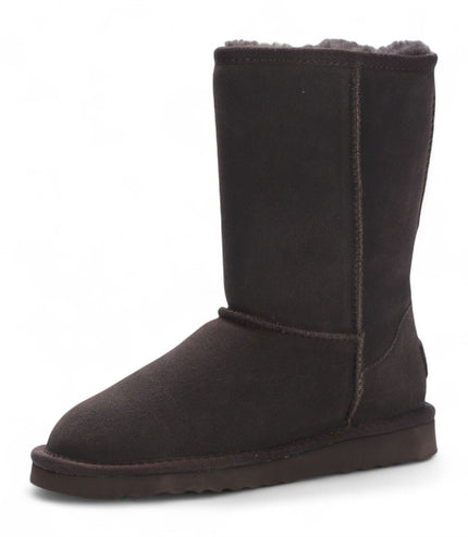 Women's Genuine Sheepskin Brown Suede Slip-On Ankle Winter Boots - Dusk