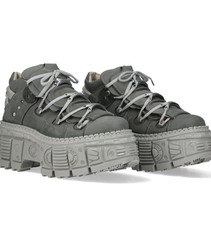 New Rock M-106Wall-C63 Grey Leather Urban Gothic Ankle Boots