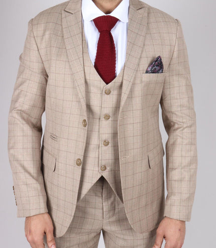 Mens IM2 Classic Plain Beige 3 Piece Suit
