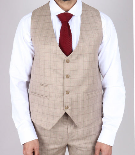 Mens IM2 Classic Plain Beige 3 Piece Suit