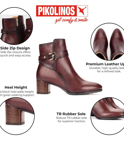 Pikolinos Women's Red Leather Ankle Heeled Boots - Calafat