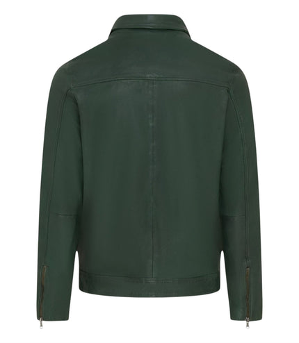 Mens Leather Green Harrington Collar Biker Jacket - Alpha