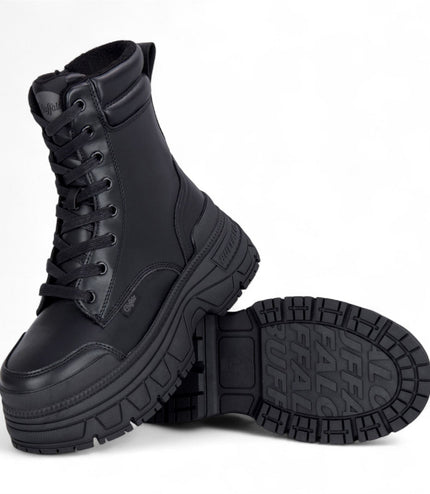 Buffalo Womens Black Chunky Platform Lace Up Mid High Combat Boots - Fusion