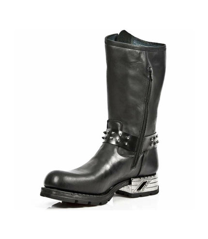 New Rock Men's Black Leather Gothic Cowboy Boots - MR030-S1