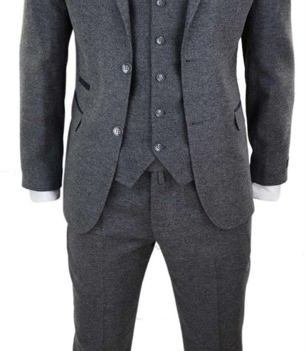 Mens 3 Piece Grey Wool Tweed Vintage Retro Suit