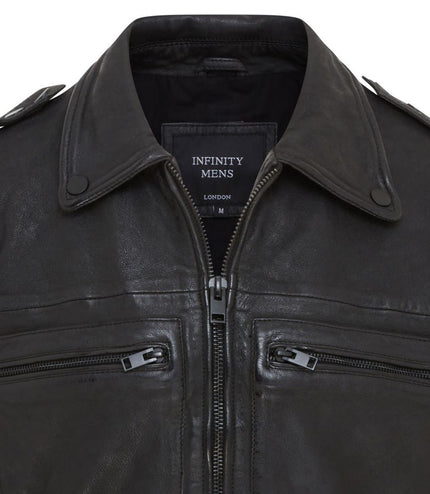 Men's Black Lamb Leather Biker Zipped Vintage Jacket