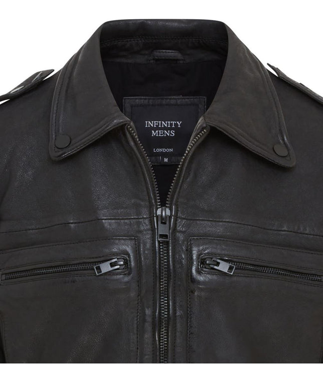 Men's Black Lamb Leather Biker Zipped Vintage Jacket
